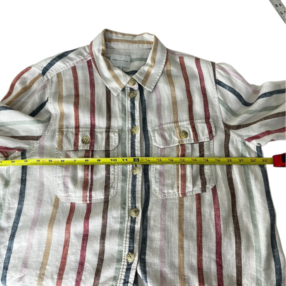 American  Eagle Womens Baggy
Cropped Shirt Striped Button Top
Long Sleeve. - Picture 6 of 7